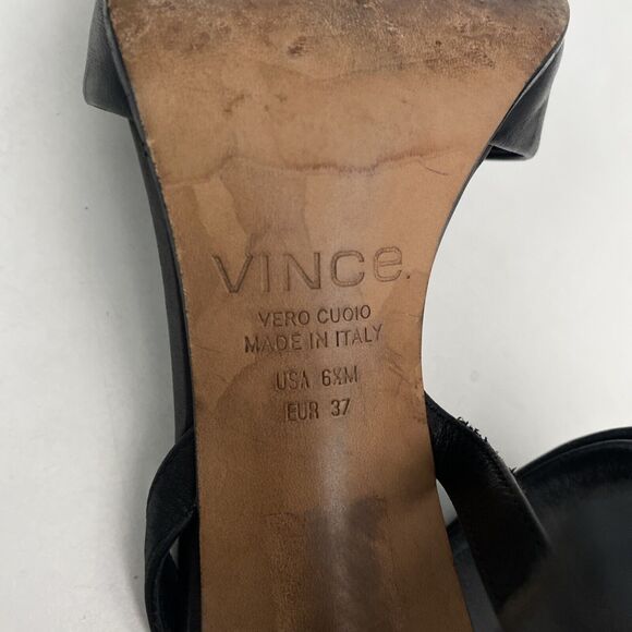 Vince Genna Sandal Black Leather Open Toe Two Double Strap Ankle Heel 37… - Picture 7 of 8